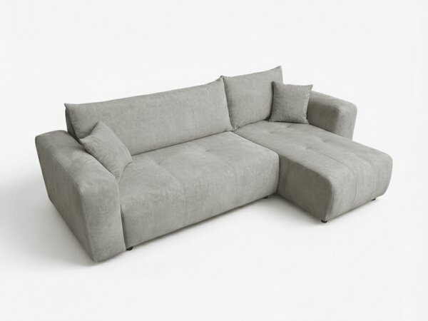 Canapea colt extensibila SORELA gri deschis, cu colt bilateral + 2 perne CADOU