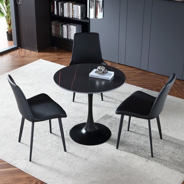 Masa 2HOME stil Tulip rotunda, Marble Negru, picior fix, 60*70cm