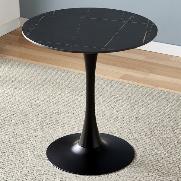 Masa 2HOME stil Tulip rotunda, Marble Negru, picior fix, 60*70cm