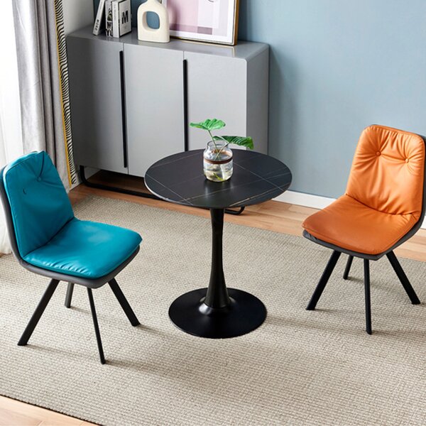 Masa 2HOME stil Tulip rotunda, Marble Negru, picior fix, 60*70cm