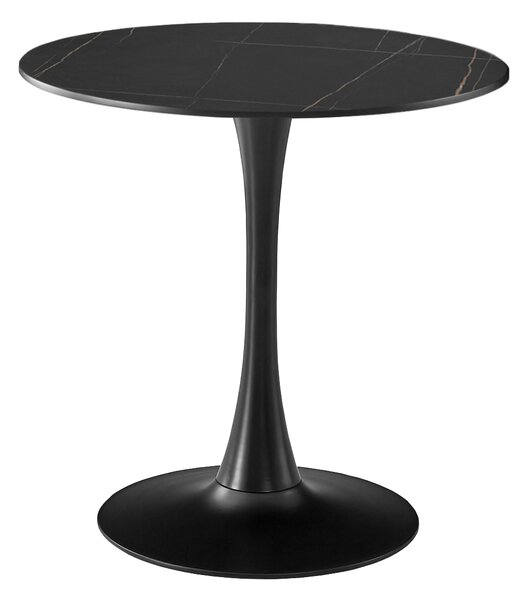 Masa 2HOME stil Tulip rotunda, Marble Negru, picior fix, 60*70cm