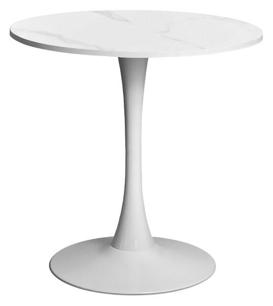 Masa 2HOME stil Tulip rotunda, Marble Alb, picior fix, 60*70cm