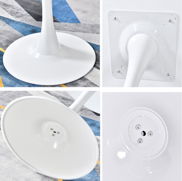 Masa 2HOME stil Tulip rotunda, Marble Alb, picior fix, 80*70cm