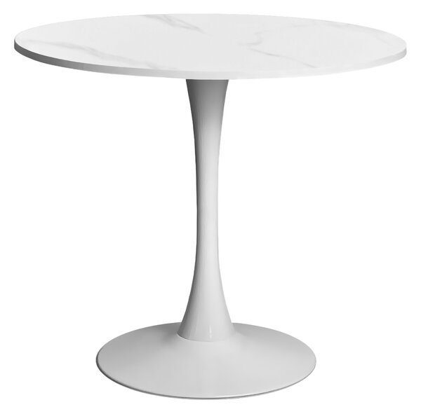 Masa 2HOME stil Tulip rotunda, Marble Alb, picior fix, 80*70cm