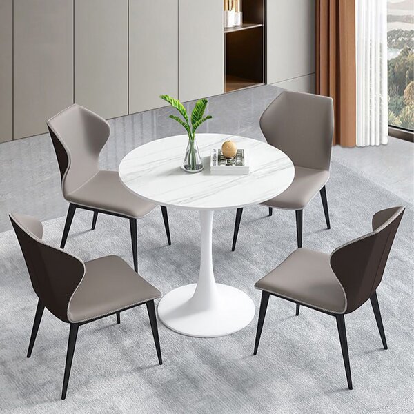 Masa 2HOME stil Tulip rotunda, Marble Alb, picior fix, 80*70cm