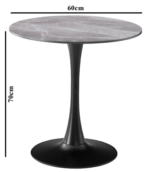 Masa 2HOME stil Tulip rotunda, Marble Gri, picior fix, 60*70cm