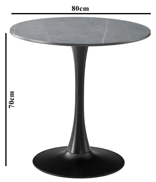 Masa 2HOME stil Tulip rotunda, Gri, picior fix, 80*70cm