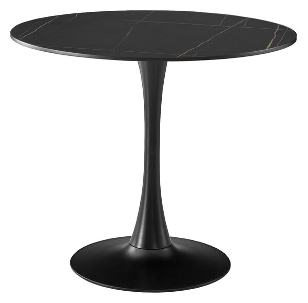 Masa 2HOME stil Tulip rotunda, Marble Negru, picior fix, 80*70cm
