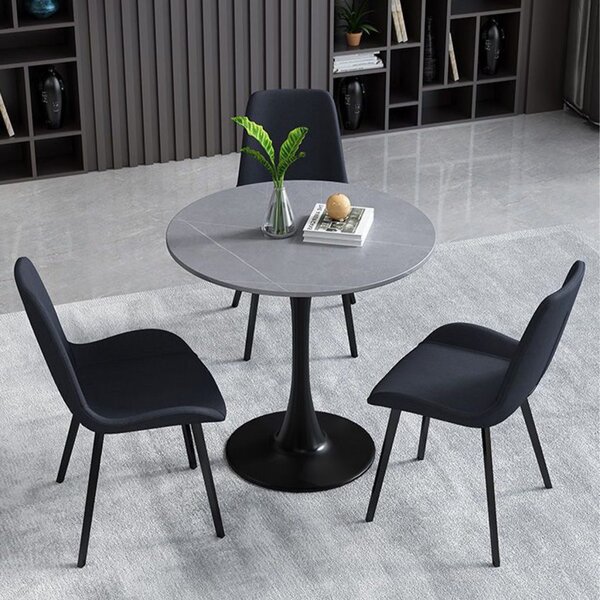 Masa 2HOME stil Tulip rotunda, Gri, picior fix, 60*70cm