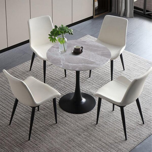 Masa 2HOME stil Tulip rotunda, Marble Gri, picior fix, 60*70cm