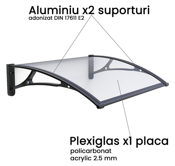 Copertina PLEXIGLAS PRO 150x100 cm, Policarbonat Acrylic 2.5 mm, Suporturi din Aluminiu, Negru/Antracit