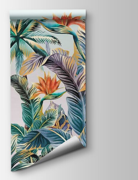 Fototapet Plante și flori tropicale colorate, Fototapet acuarelă, Fototapet populare, u18145 - Tapeko.ro