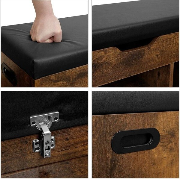 Suport de pantofi din lemn industrial cu scaun