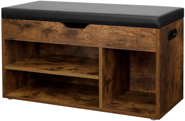 Suport de pantofi din lemn industrial cu scaun