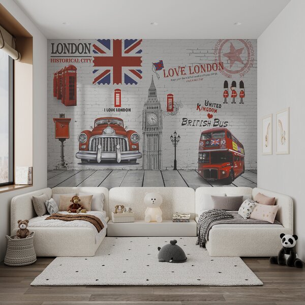 Fototapet Iubesc Londra: obiective turistice și simboluri emblematice, Fototapet skyline, Fototapet populare, u20769 - Tapeko.ro