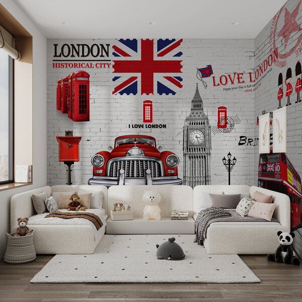 Fototapet Iubesc Londra: obiective turistice și simboluri emblematice, Fototapet skyline, Fototapet populare, u20769 - Tapeko.ro