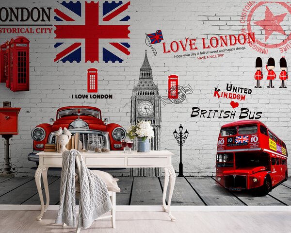 Fototapet Iubesc Londra: obiective turistice și simboluri emblematice, Fototapet skyline, Fototapet populare, u20769 - Tapeko.ro