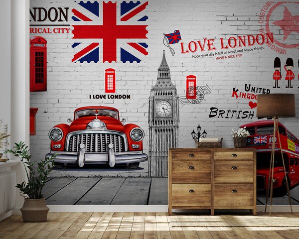 Fototapet Iubesc Londra: obiective turistice și simboluri emblematice, Fototapet skyline, Fototapet populare, u20769 - Tapeko.ro