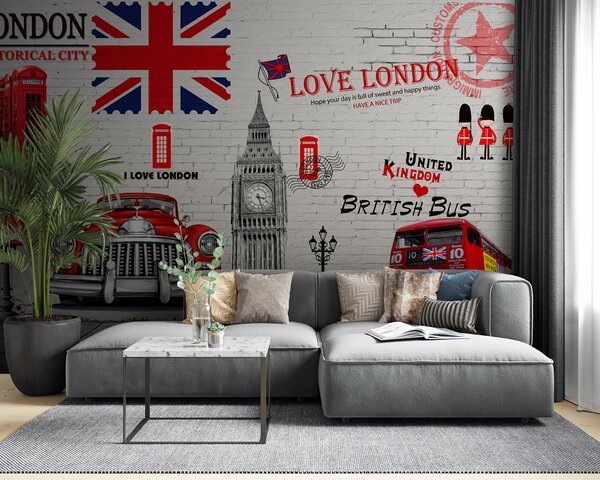Fototapet Iubesc Londra: obiective turistice și simboluri emblematice, Fototapet skyline, Fototapet populare, u20769 - Tapeko.ro