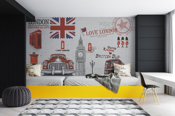 Fototapet Iubesc Londra: obiective turistice și simboluri emblematice, Fototapet skyline, Fototapet populare, u20769 - Tapeko.ro