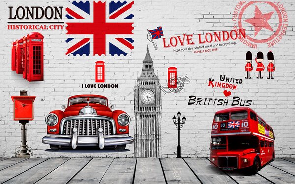 Fototapet Iubesc Londra: obiective turistice și simboluri emblematice, Fototapet skyline, Fototapet populare, u20769 - Tapeko.ro