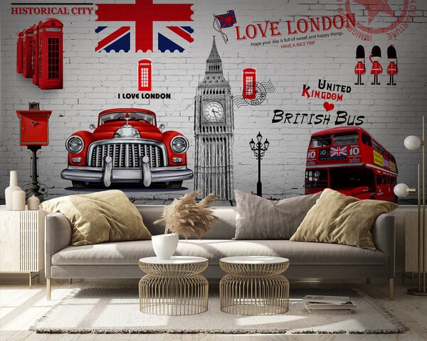 Fototapet Iubesc Londra: obiective turistice și simboluri emblematice, Fototapet skyline, Fototapet populare, u20769 - Tapeko.ro