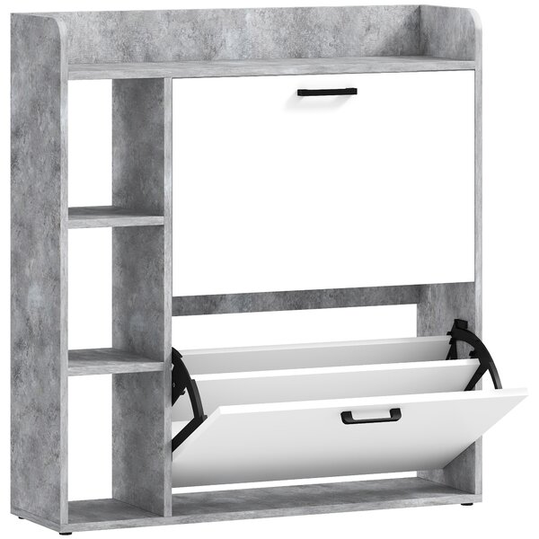 HOMCOM Dulap pentru pantofi slim cu 2 sertare rabatabile, Capacitate 15 perechi de pantofi, 83x24x90.5 cm, Gri | Aosom Romania