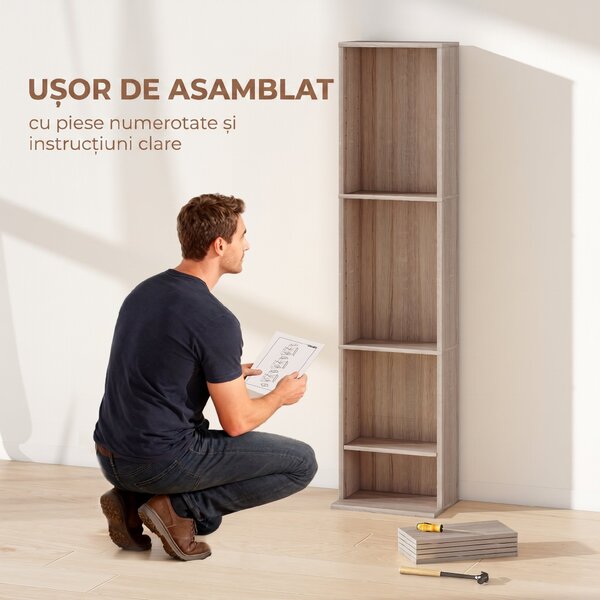 HOMCOM Raft pentru CD-uri cu 6 Rafturi Ajustabile, Capacitate 260 CD-uri/120 DVD-uri, 33x24x140 cm, Lemn Natural | Aosom Romania