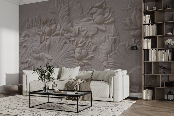 Fototapet Design floral elegant în relief de culoare bej, Fototapet flori, Fototapet populare, u21336 - Tapeko.ro