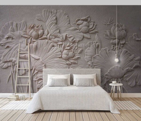 Fototapet Design floral elegant în relief de culoare bej, Fototapet flori, Fototapet populare, u21336 - Tapeko.ro
