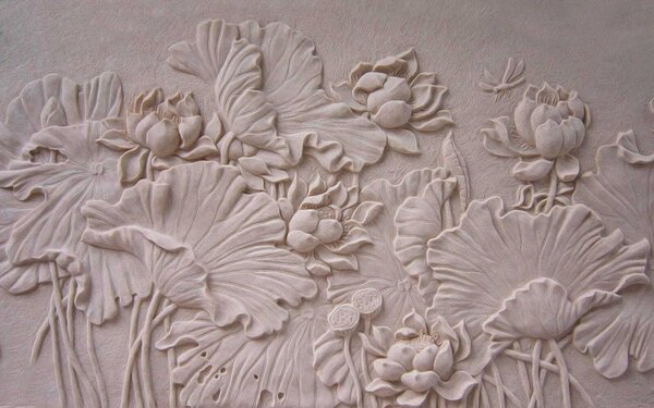 Fototapet Design floral elegant în relief de culoare bej, Fototapet flori, Fototapet populare, u21336 - Tapeko.ro