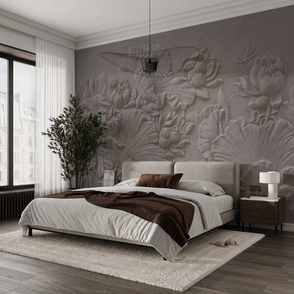 Fototapet Design floral elegant în relief de culoare bej, Fototapet flori, Fototapet populare, u21336 - Tapeko.ro