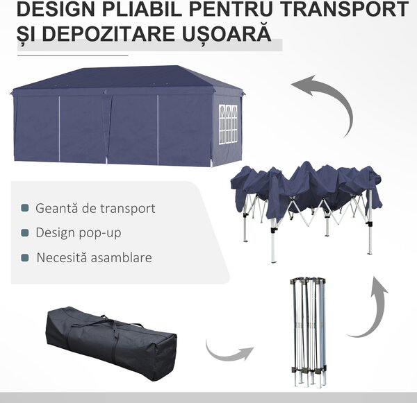 Outsunny Foisor de gradina pliabil pentru exterior cu 6 panouri laterale, 585x295cm albastru | AOSOM RO
