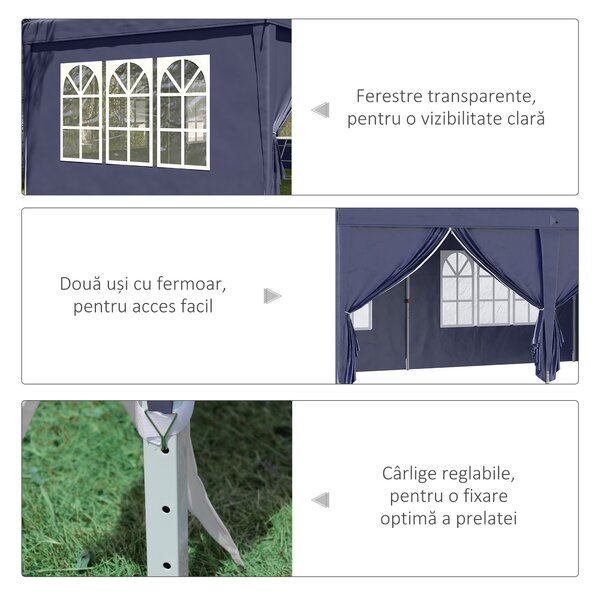 Outsunny Foisor de gradina pliabil pentru exterior cu 6 panouri laterale, 585x295cm albastru | AOSOM RO
