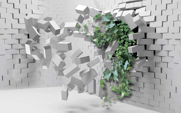 Fototapet Planta care străpunge un perete, Fototapet 3D, Fototapet populare, u22697 - Tapeko.ro
