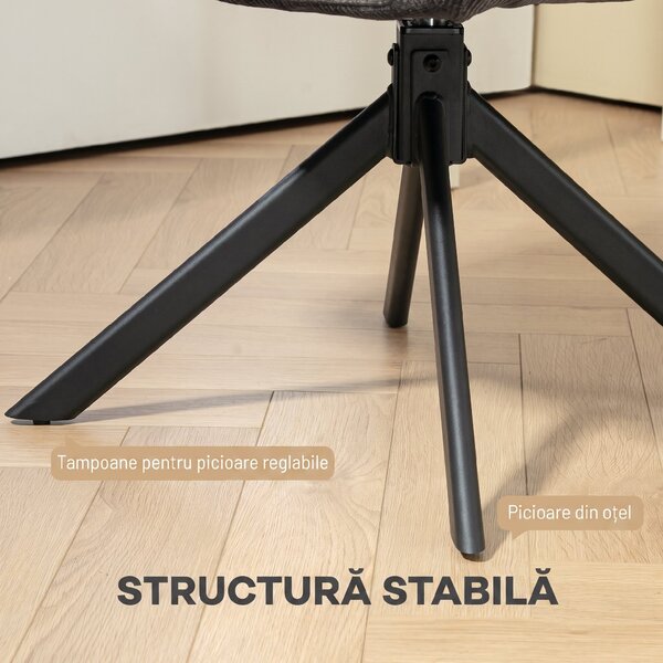 HOMCOM Fotoliu Rotativ pentru Dormitor, Material Textil cu Aspect de In și Picioare Înclinate din Oțel, Negru | Aosom Romania