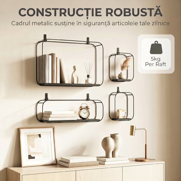 HOMCOM rafturi suspendate perete, rafturi decorative moderne | Aosom Romania