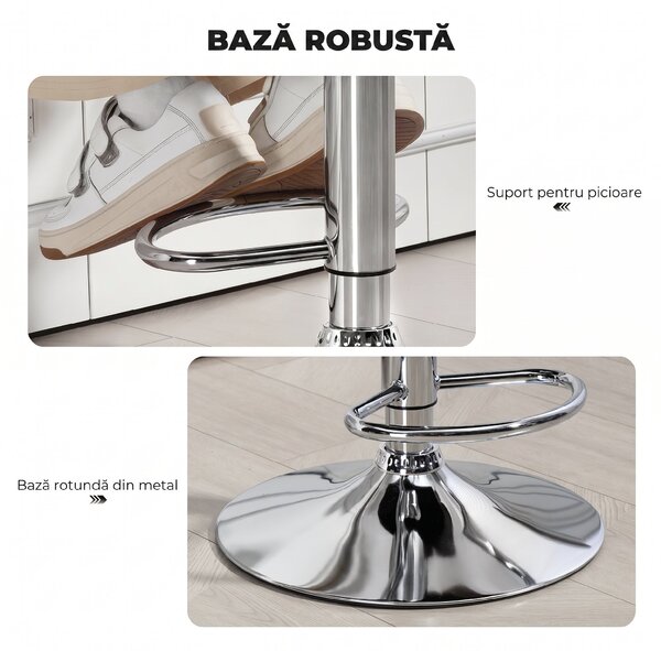 HOMCOM Scaun de Bar Reglabil, Șezut Extra Large Rotativ din Piele Ecologică PU, Gri | Aosom Romania