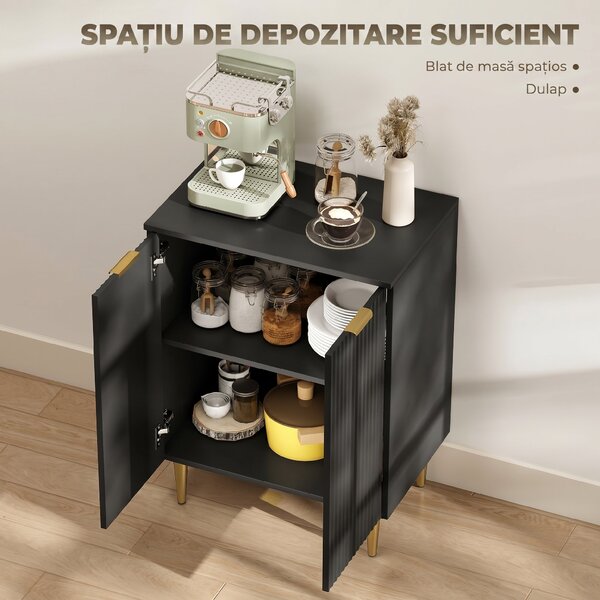 HOMCOM Comodă Modernă cu 2 Uși și Raft Reglabil, Bufet pentru Bucătărie și Living cu Picioare din Metal, Negru | Aosom Romania