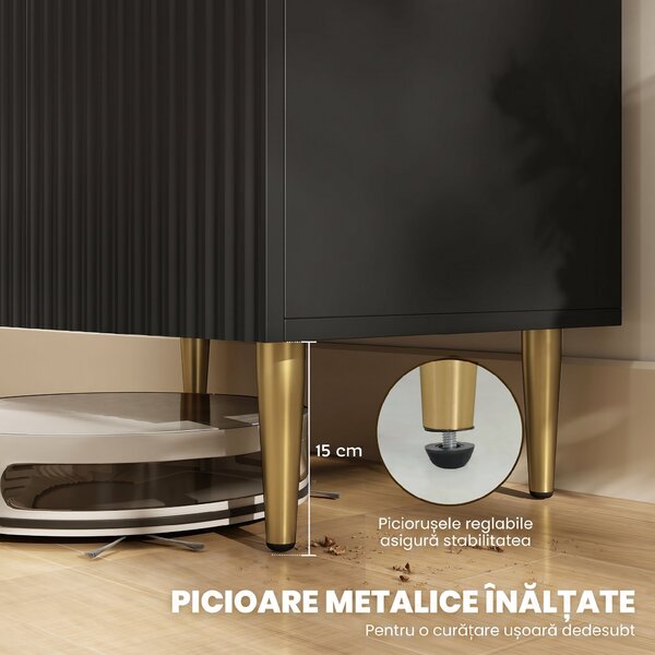HOMCOM Comodă Modernă cu 2 Uși și Raft Reglabil, Bufet pentru Bucătărie și Living cu Picioare din Metal, Negru | Aosom Romania