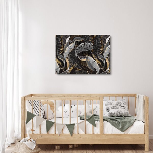 Tablou pe sticlă - Frunze tropicale, Galben - auriu (70x50 cm)