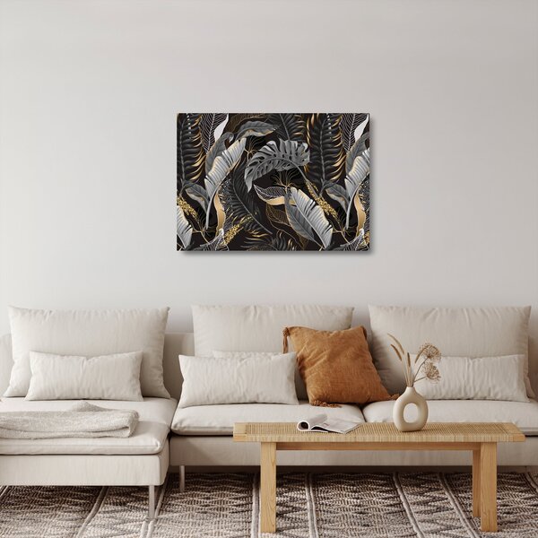 Tablou pe sticlă - Frunze tropicale, Galben - auriu (70x50 cm)
