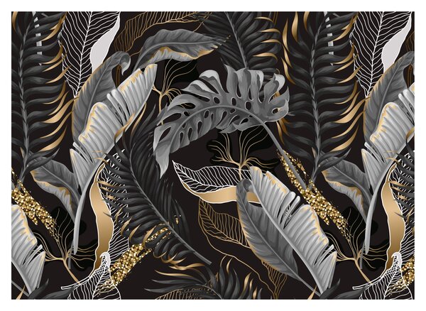 Tablou pe sticlă - Frunze tropicale, Galben - auriu (70x50 cm)