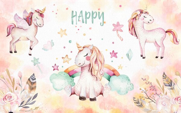 Fototapet Grup de unicorni și curcubee, Fototapet copii, Fototapet populare, u23772 - Tapeko.ro