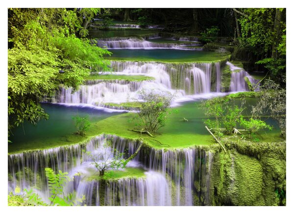 Tablou pe sticlă - Cascada Huay Mae Khamin, Kanchanaburi, Thailanda (70x50 cm)