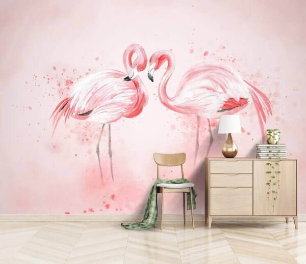 Fototapet Doi flamingo stau unul lângă altul, Fototapet animale, Fototapet populare, u24388 - Tapeko.ro