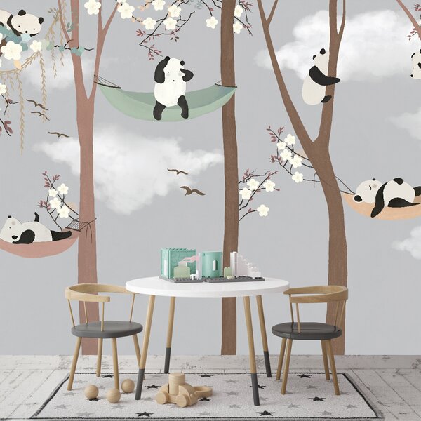 Fototapet Pandas în hamacuri în copaci, Fototapet copii, Fototapet populare, u25523 - Tapeko.ro