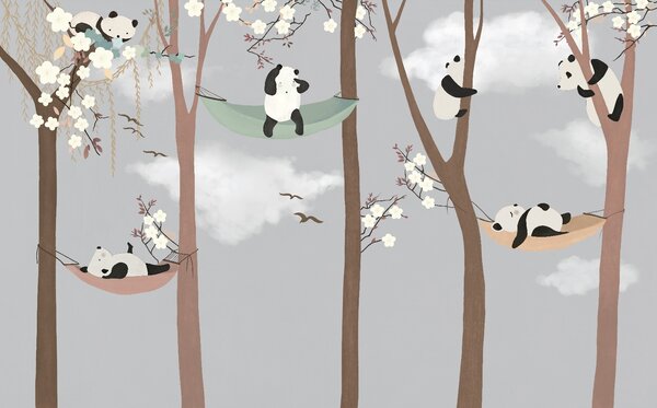 Fototapet Pandas în hamacuri în copaci, Fototapet copii, Fototapet populare, u25523 - Tapeko.ro