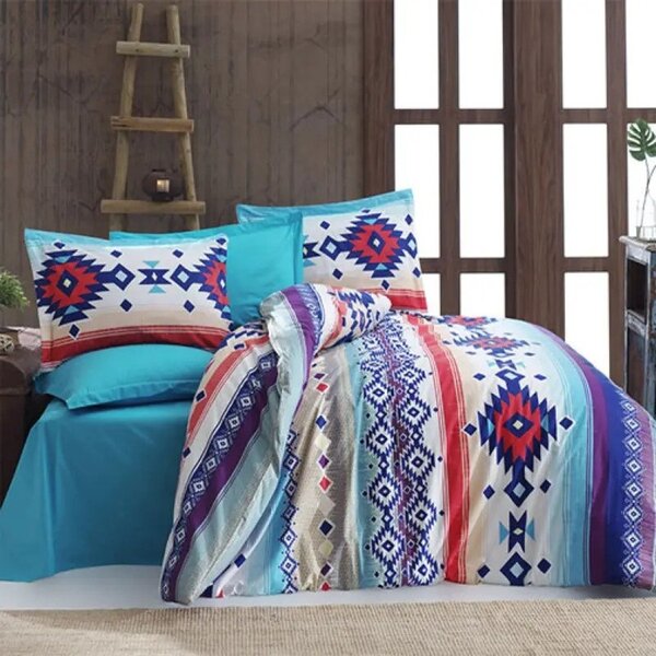Lenjerie de pat cu husa elastic Nordic din bumbac ranforce, multicolor