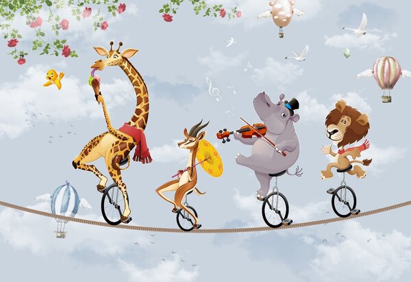 Fototapet Grup de animale de echitatie unicycle, Fototapet copii, Fototapet populare, u26075 - Tapeko.ro